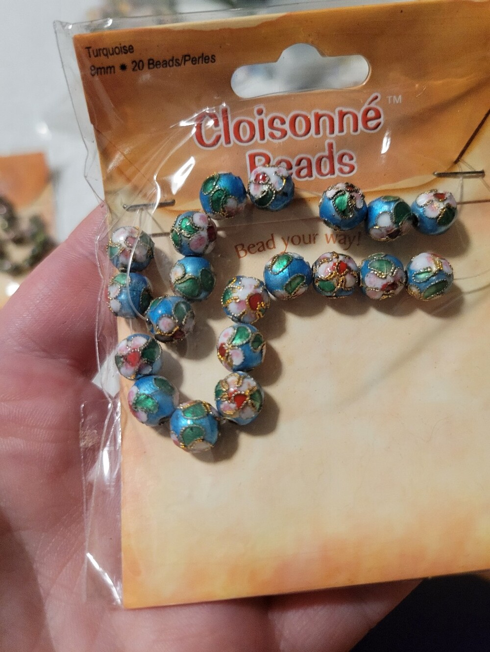 Cloisonné Floral Bead Strand - Blue Multicolor, 8mm, Turquoise Green, NWT